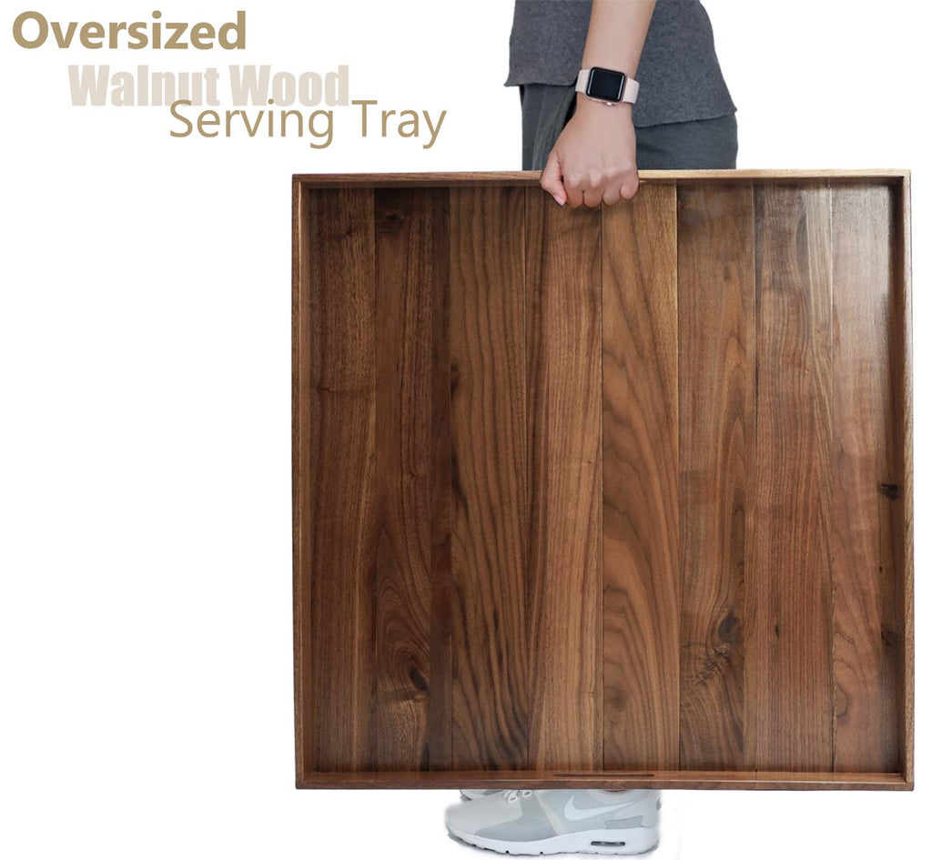 24"x 24" Extra Large Square Black Walnut Wood Ottoman Tray