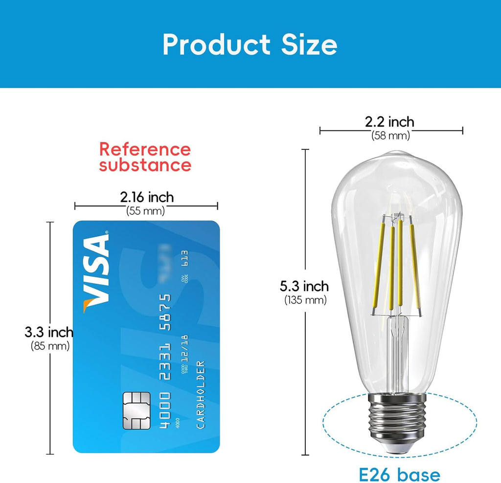 Edison Bulbs E26 LED Bulb 60 Watt Equivalent, Vintage LED Light Bulbs CRI90+ ST19, Dimmable Clear Light Bulbs (5000K