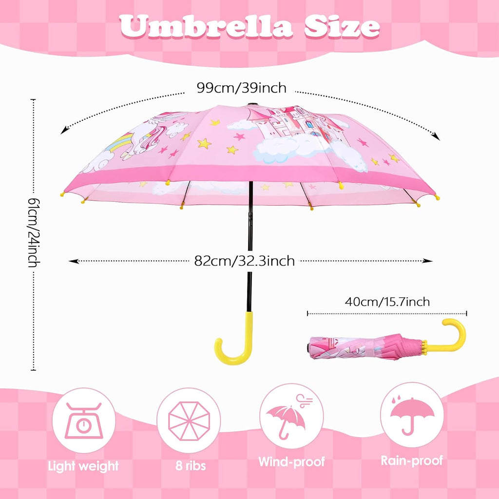 Kids Umbrella Children Travel Umbrellas Reinforced Canopy with Pinch Free Closure and Colorful Design Lightweight