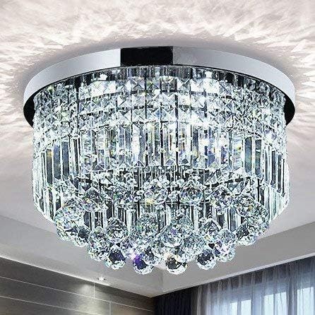 9 Light Modern K9 Crystal Chandelier, Flush Mount LED Ceiling, Light Fixture Pendant Lamp for Diningroom Bathroom Bedroom Livingroom, E12 LED Bulbs Required, Height 11 x Width 20 A100-B074TTYTRY