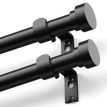 2 Pack Black Curtain Rods 48 to 84 Inch, 1 Inch Heavy Duty Curtain Rods, Adjustable Curtain Rod Set, Modern