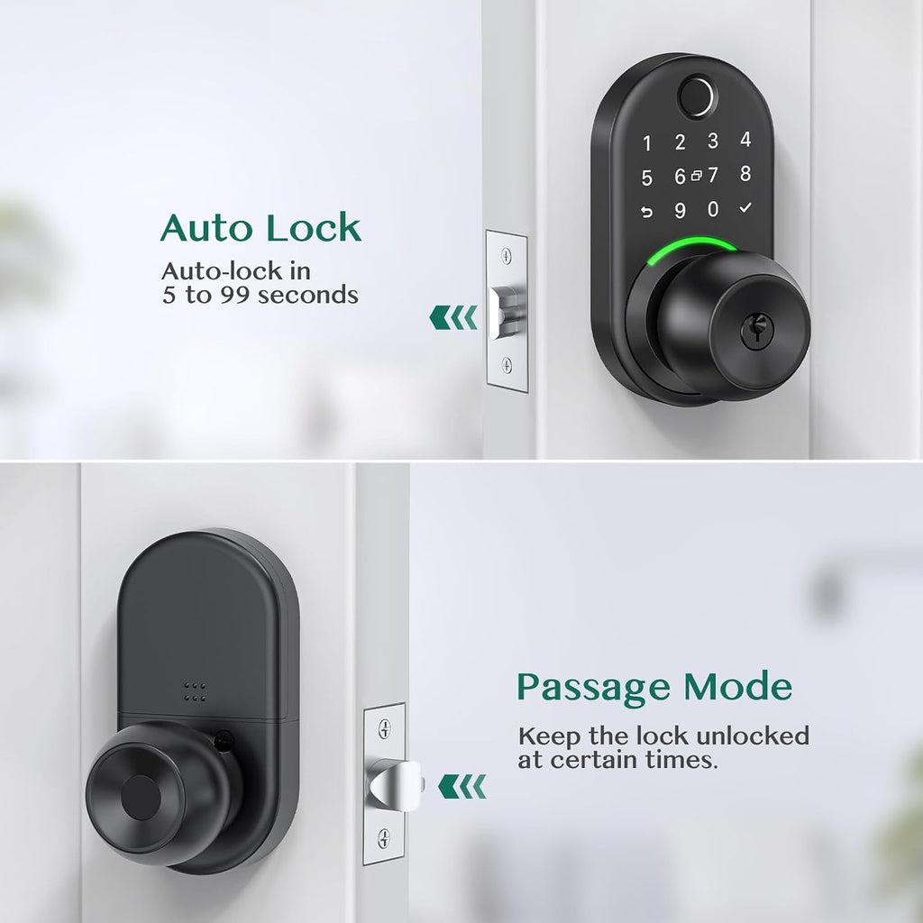 Keypad Smart Door Knob Lock, Fingerprint Keyless Entry Handle Lock