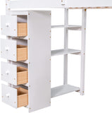 Loft Bed Twin with Desk and Storage Stairs, Space-Saving Wood Bed Frame with Drawers and Shelves