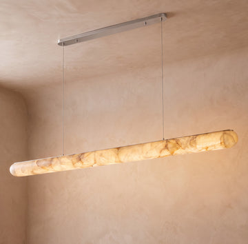 Inspired Rivage Style 80 Inch Linear Calcite Chandelier Satin Nickel - Main Product View