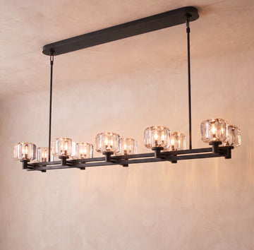 Inspired Demaret Style 54 Inch Double Linear Crystal Chandelier Bronze - Main Product View