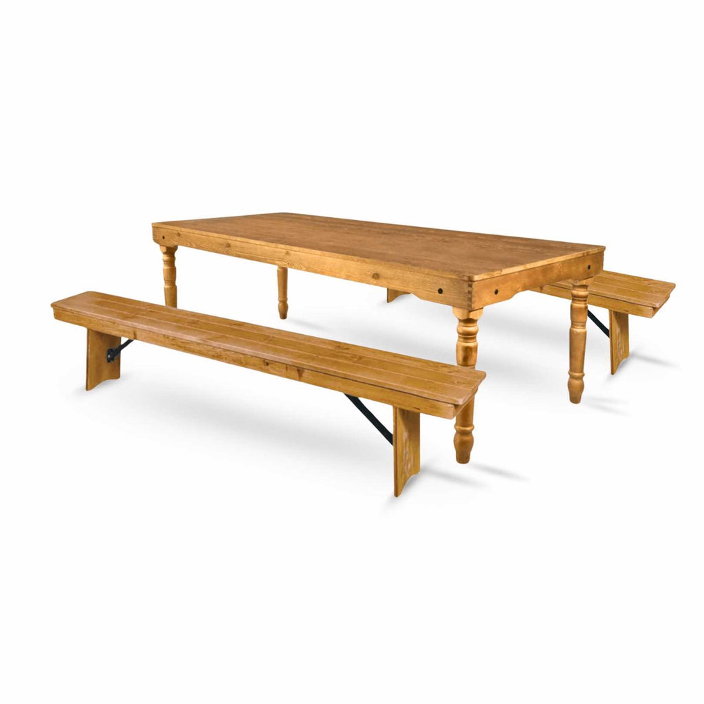 Fluted Leg Farm Table Dining Set with 2 Benches