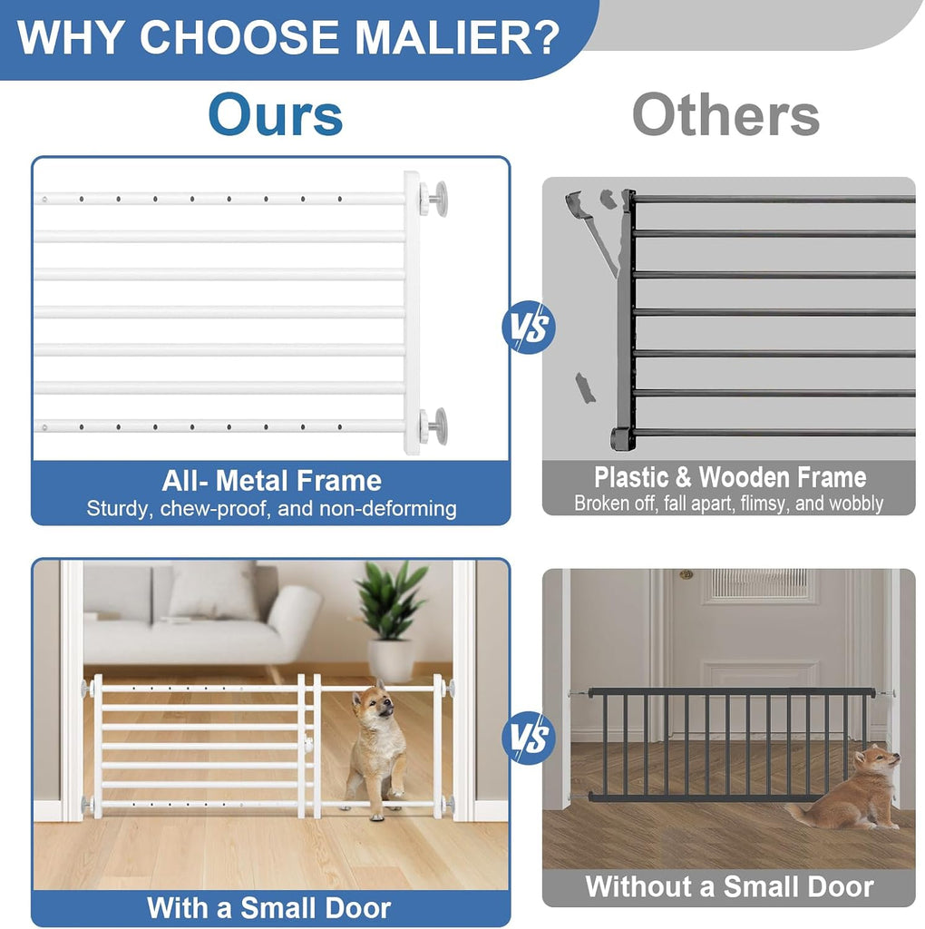 Indoor Dog Gate with Door, 26-41" Extra Wide Full Metal Pet Gate Short Dog Gate for Stairs, Pressure Mount 14'' Tall