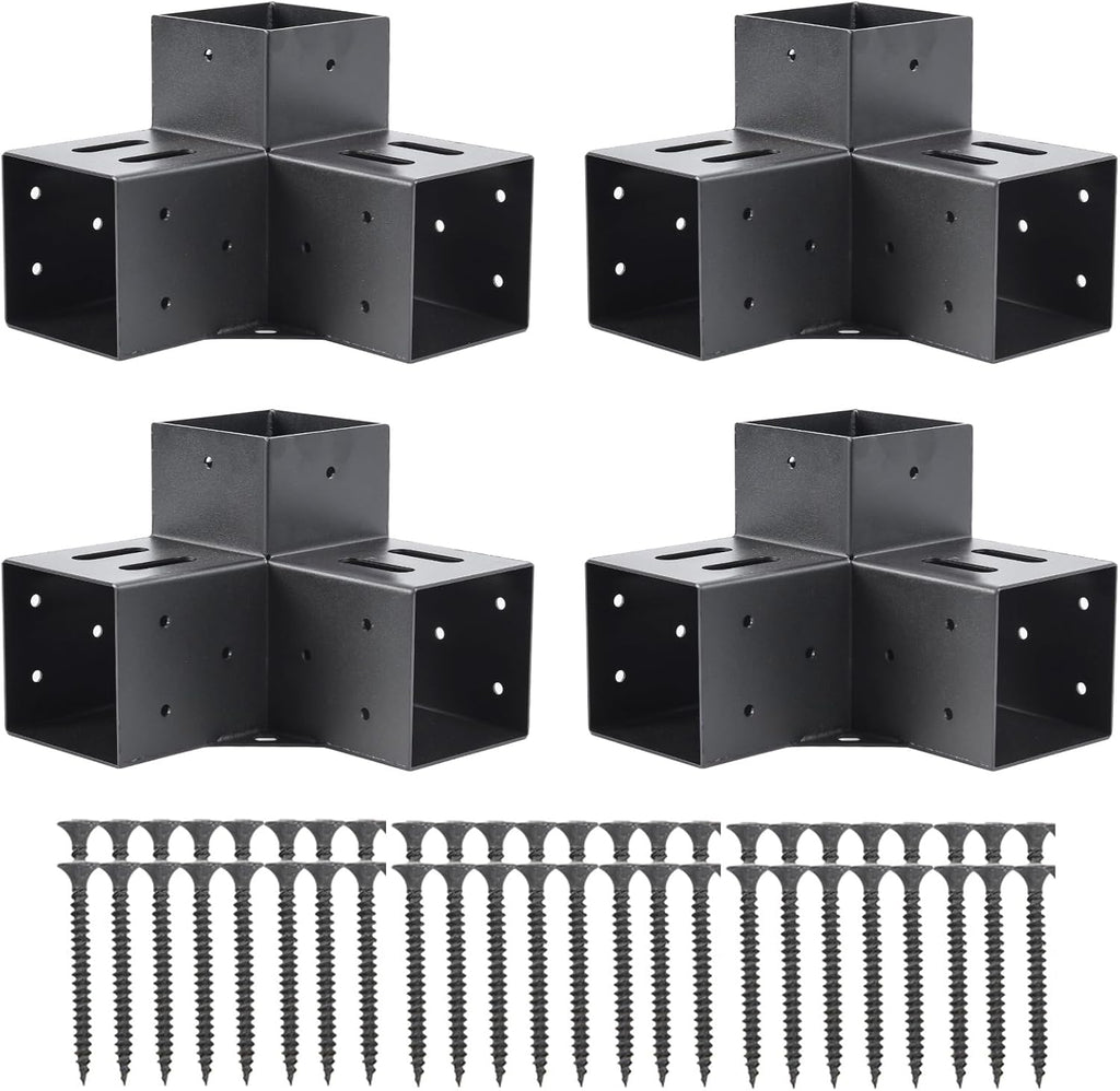 4x4 Pergola Brackets(Actual:3.6"x3.6") 3 Way Right Angle Corner Bracket, DIY Pergola Kit with Black Powder Coated Support Gazebos, Patio Pergolas Log Cabin Outdoor Pergola