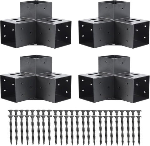 4x4 Pergola Brackets(Actual:3.6"x3.6") 3 Way Right Angle Corner Bracket, DIY Pergola Kit with Black Powder Coated Support Gazebos, Patio Pergolas Log Cabin Outdoor Pergola