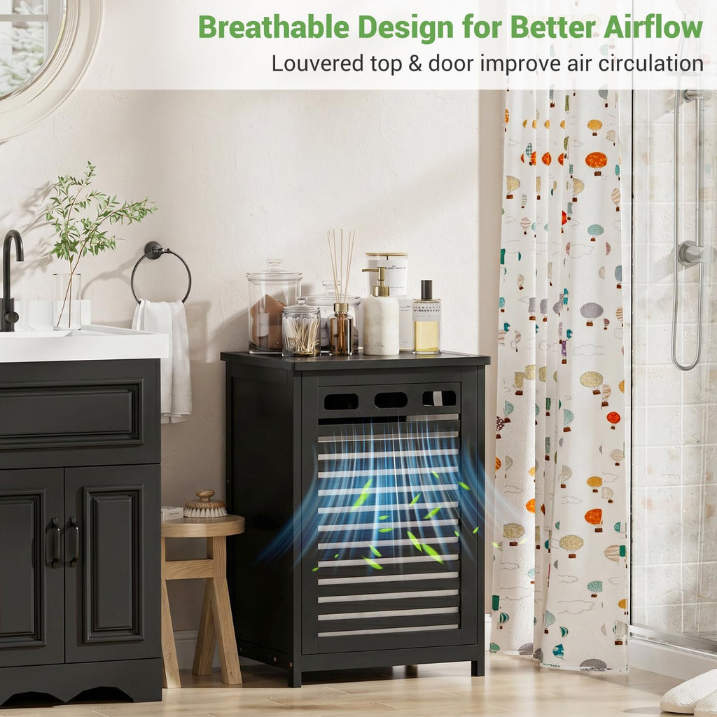 Bamboo Tilt Out Laundry Hamper Cabinet with 15.5 Gal Removable Bag, Black