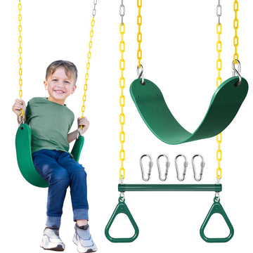 17" Trapeze Swing Bar with Gym Ring & Kids Swing for Ages 3+, Green
