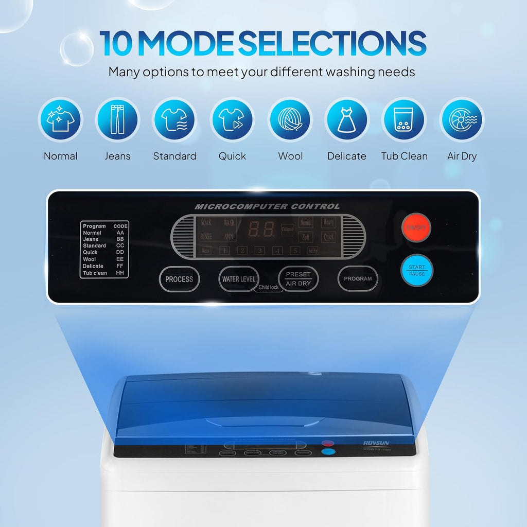 25LBS Portable Washing Machine, Full-Automatic Electric Laundry Machine with Stainless Steel Drum, Compact Washer and