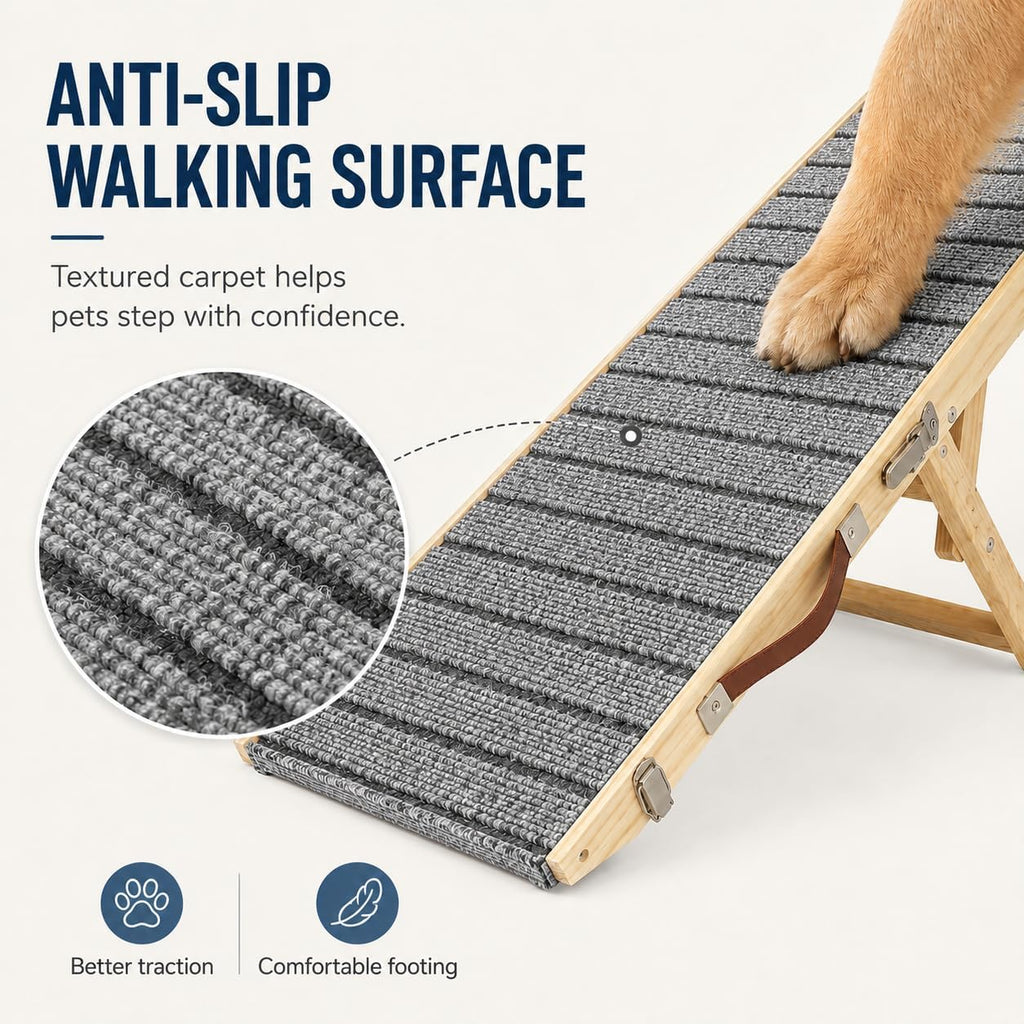 Dog Ramp for Couch, Adjustable Wooden Pet Ramp, 4 Heights, Foldable