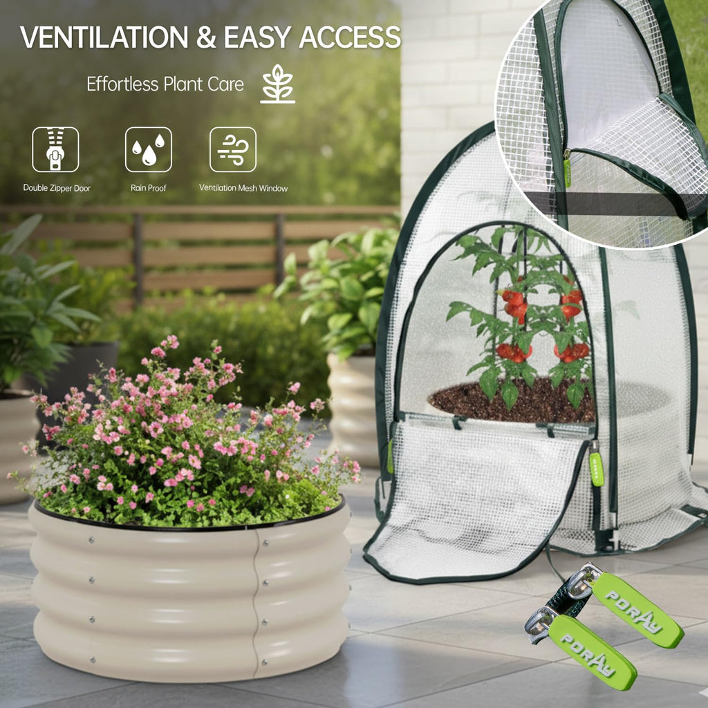 Riased Garden Bed with Greenhouse Cover, Raised Planter Box (2pcs 24in Round Garden Bed &Greenhouse Set)