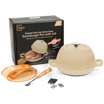 Enameled Cast Iron Dutch Oven Pot with Lid - Dutch Oven for Sourdough Bread Baking - With 5 Blade Bread Lame &