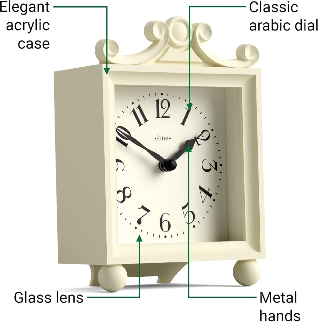 Parlour Mantel Clock - Small Classic Carriage Clock - Cream - Elegant Square Decorative case, Perfect for Mantel, Shelf, Table or Bedside