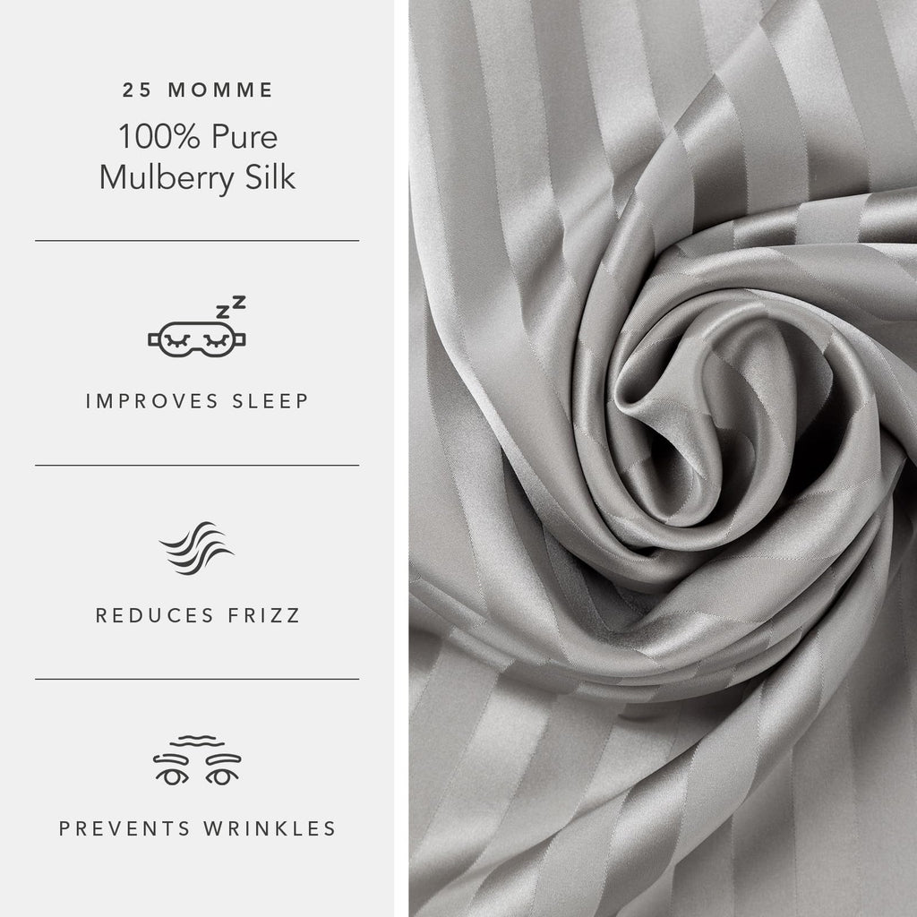 25mm 100% Pure Mulberry Silk Pillowcase (Gray Stripe )