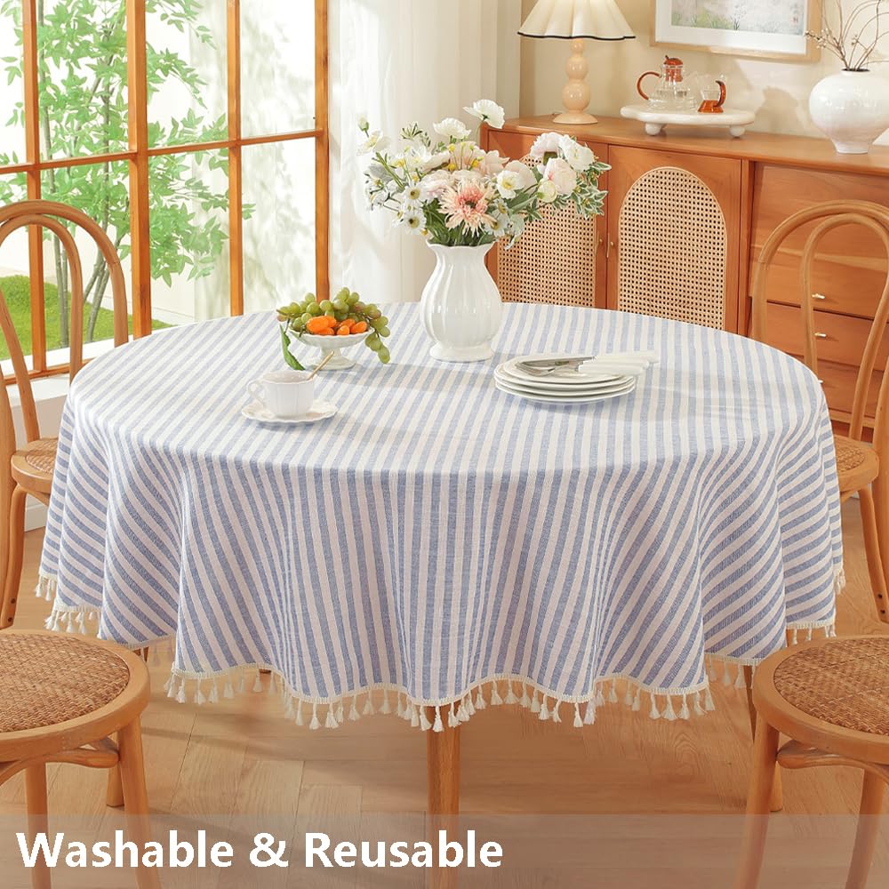 70 Inch Round Tablecloth Blue and White Circle Outdoor Table Cover