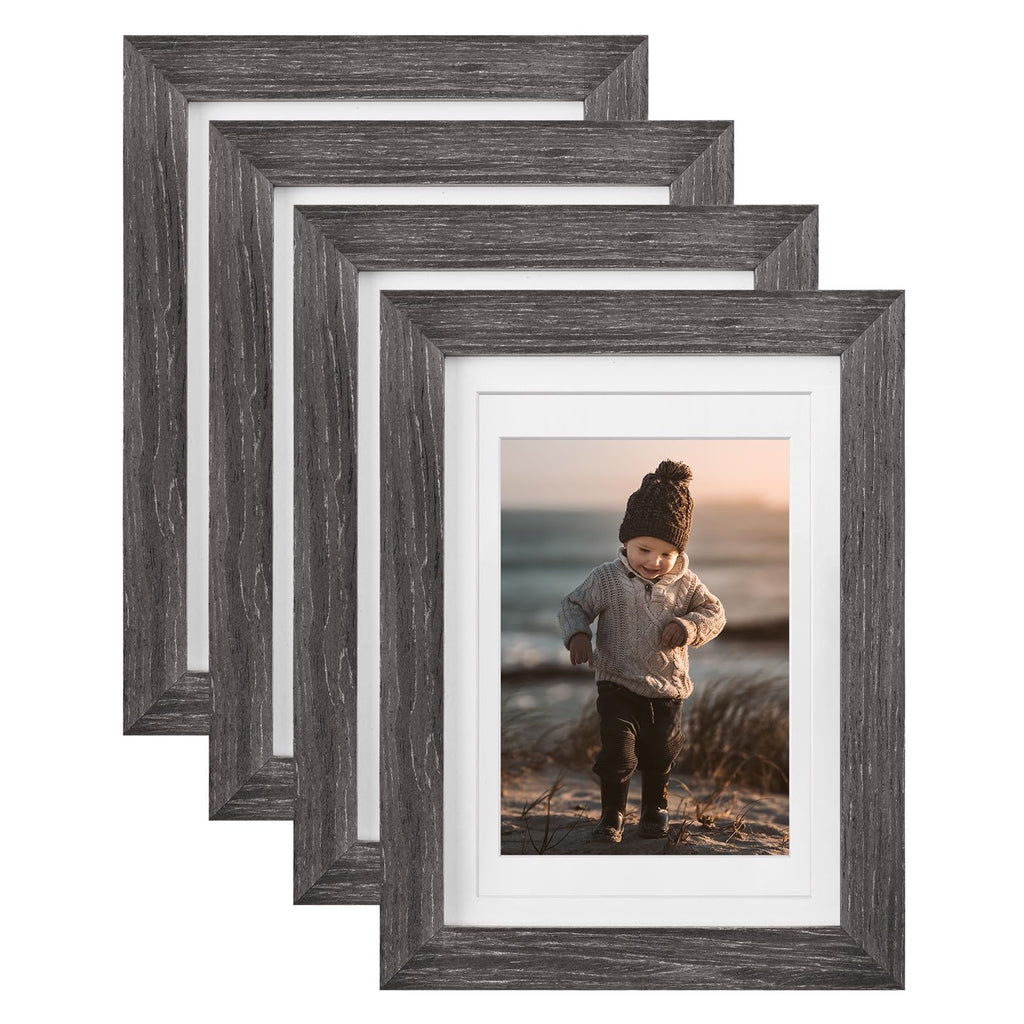 5x7 Picture Frame Ash Black, Solid Wood Frames with Acrylic Plexiglass for 3.5x5/4x6 with Mat or 5x7 without Mat