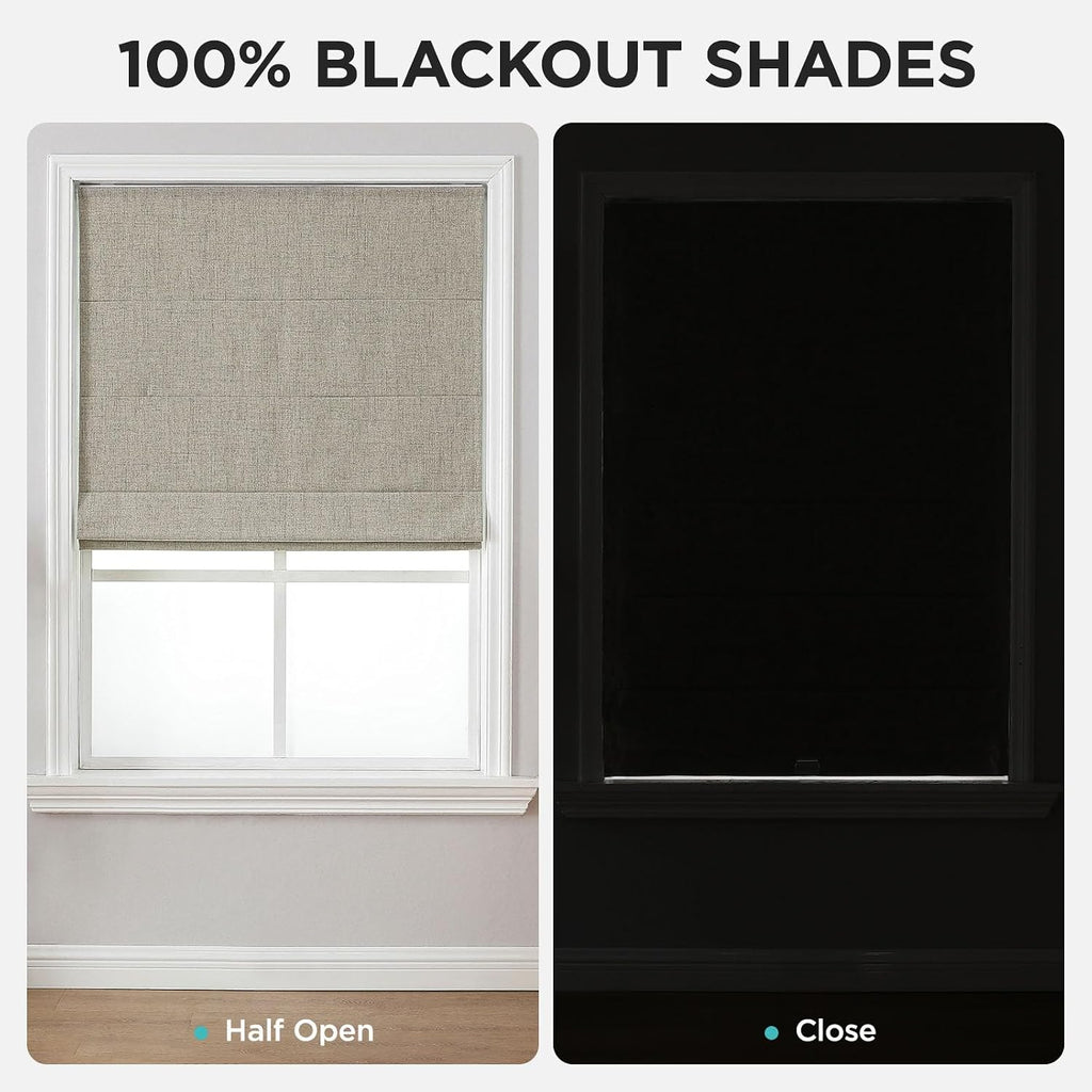 Cordless Roman Shades, Linen Fabric Window Blinds, Thermal Insulated Blackout Blinds, Room Darkening Shades for Indoor Windows, Easy to Install, 20" W×75" H, Linen