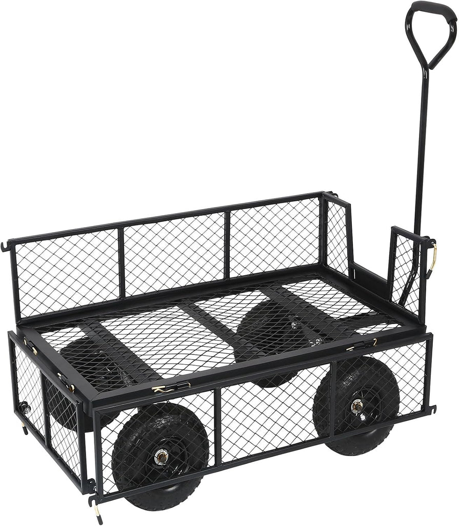 400 lbs 10" Rubber Tires Steel Garden Cart with 180° Rotating Handle and Removable Sides, 4 Cu.Ft Capacity Utility