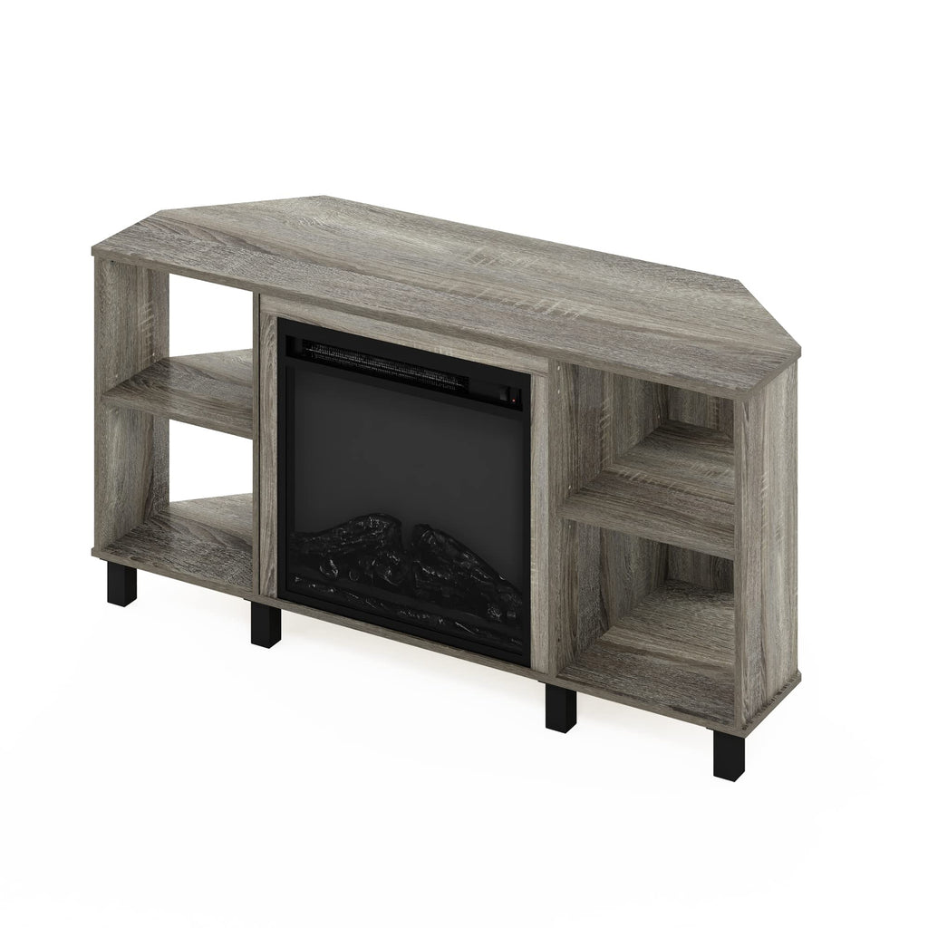 Corner Fireplace TV Stand for 55 Inch TV, French Oak Grey