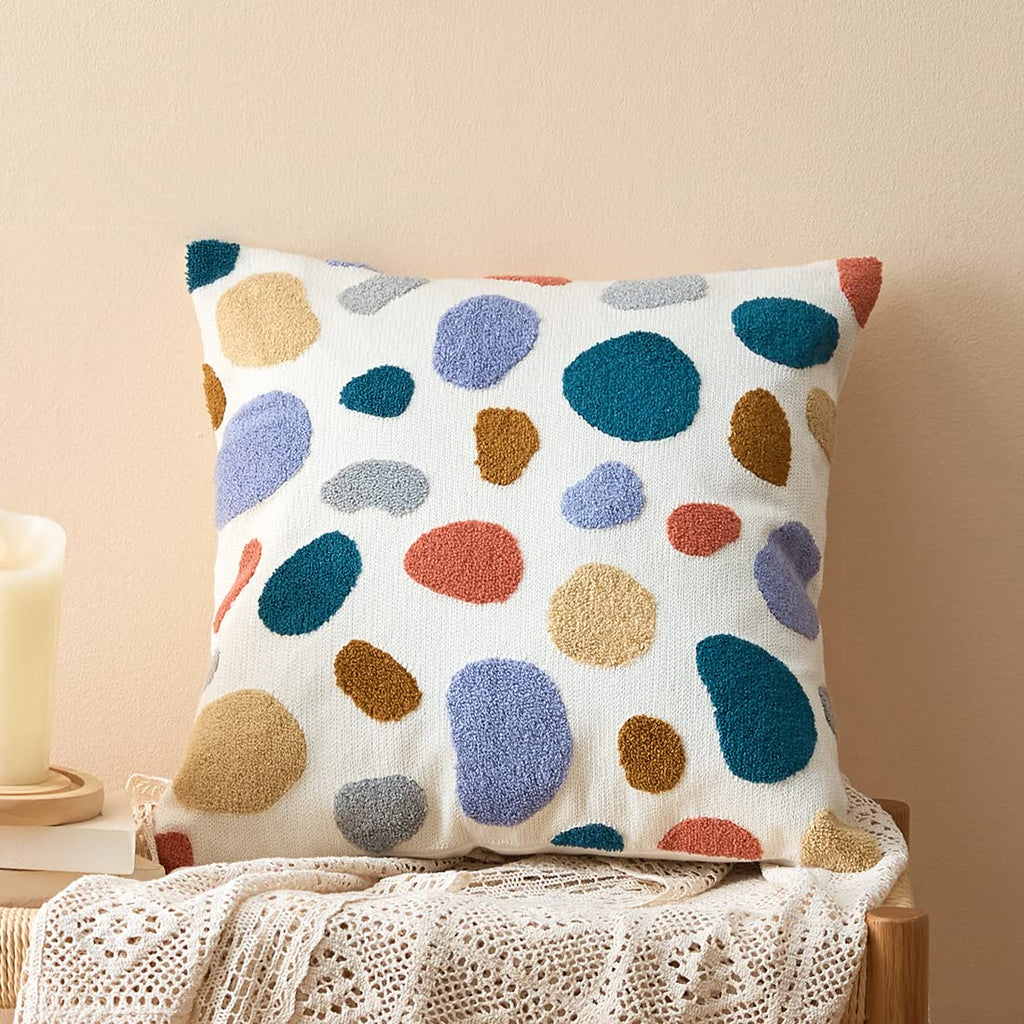 Boho Geometric Tufted Decorative Throw Pillow Cover Farmhouse Cotton Embroidery Accent Square Cushion Case for Couch
