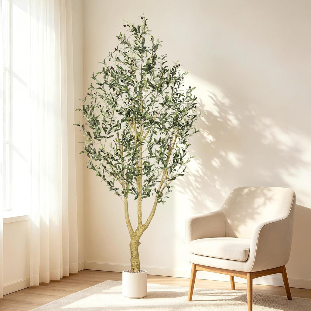 8FT Artificial Olive Tree with Faux Fruits, Thick Trunk & Lifelike Leaves