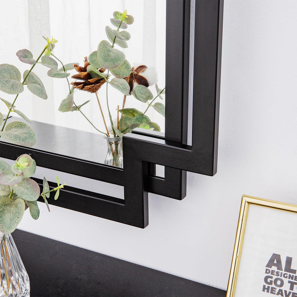 28" x 40" Black Wall Mirror for Decor with Geometric Metal Frame