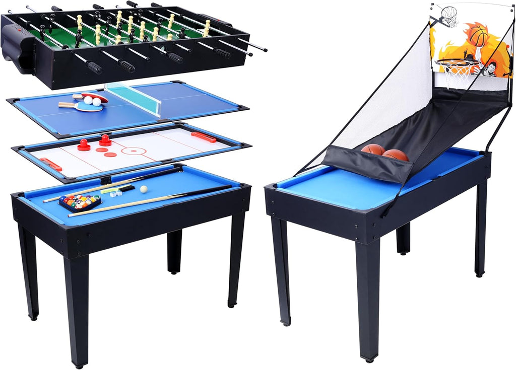 5-in-1 Multi-Game Table - Billiards, Push Hockey, Foosball, Ping Pong, and Basketball, Game Table Combo for Home Game