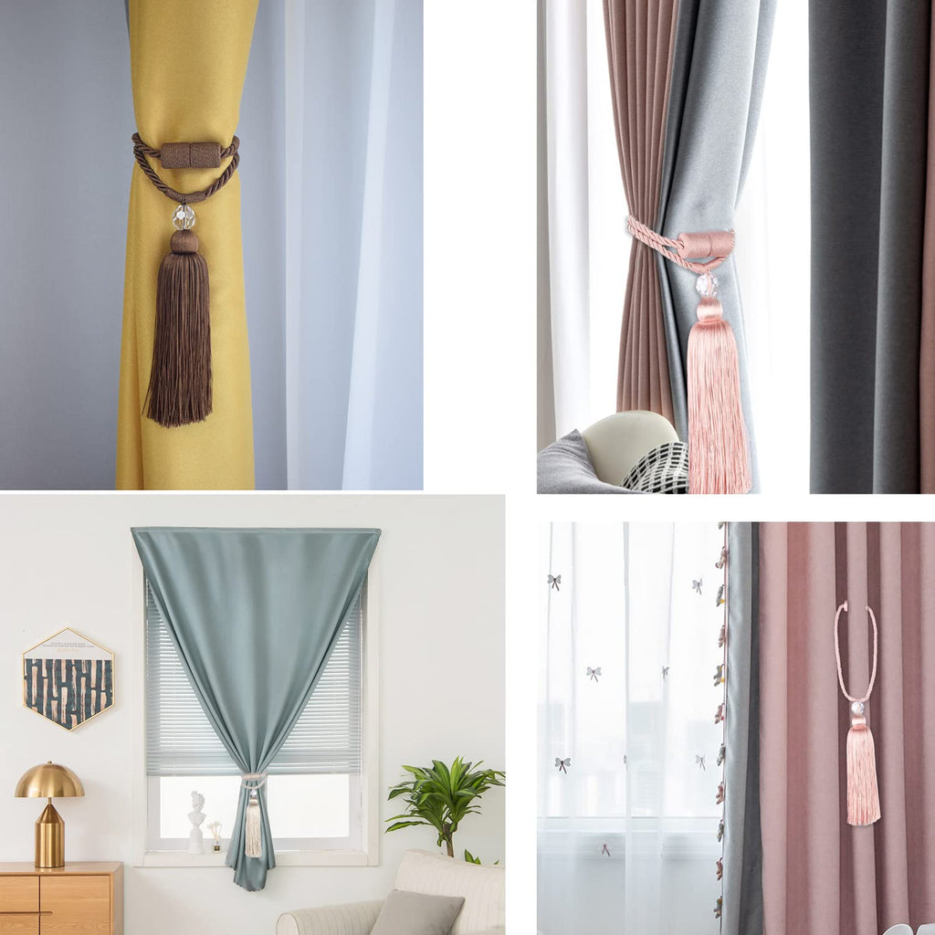 Magnetic Curtain Tiebacks Tassel Ties Backs Holdbacks Rope Convenient Drapes Handmade Home Office Decorative (Gold)