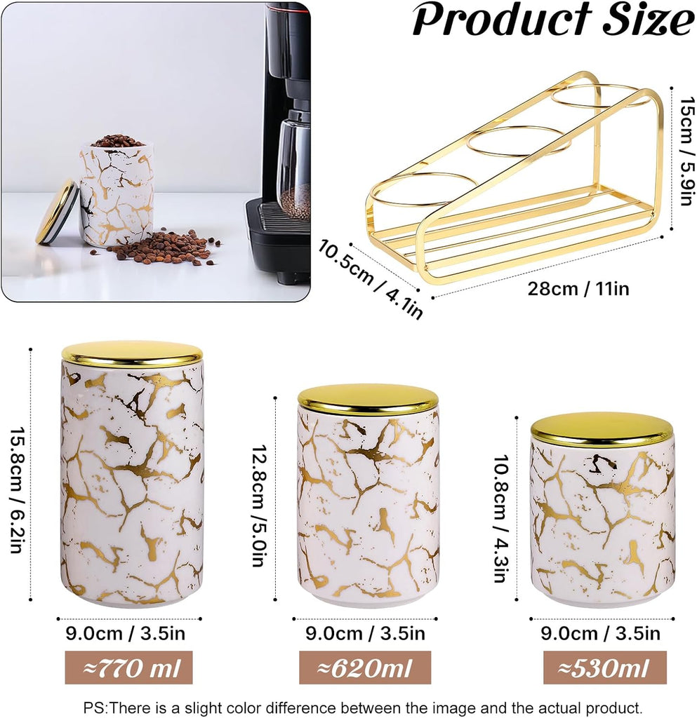 Ceramic Canister Set Countertop - A Kitchen Canisters with Tiered Shelf, Airtight Countertop Flour and Sugar - Set of 3