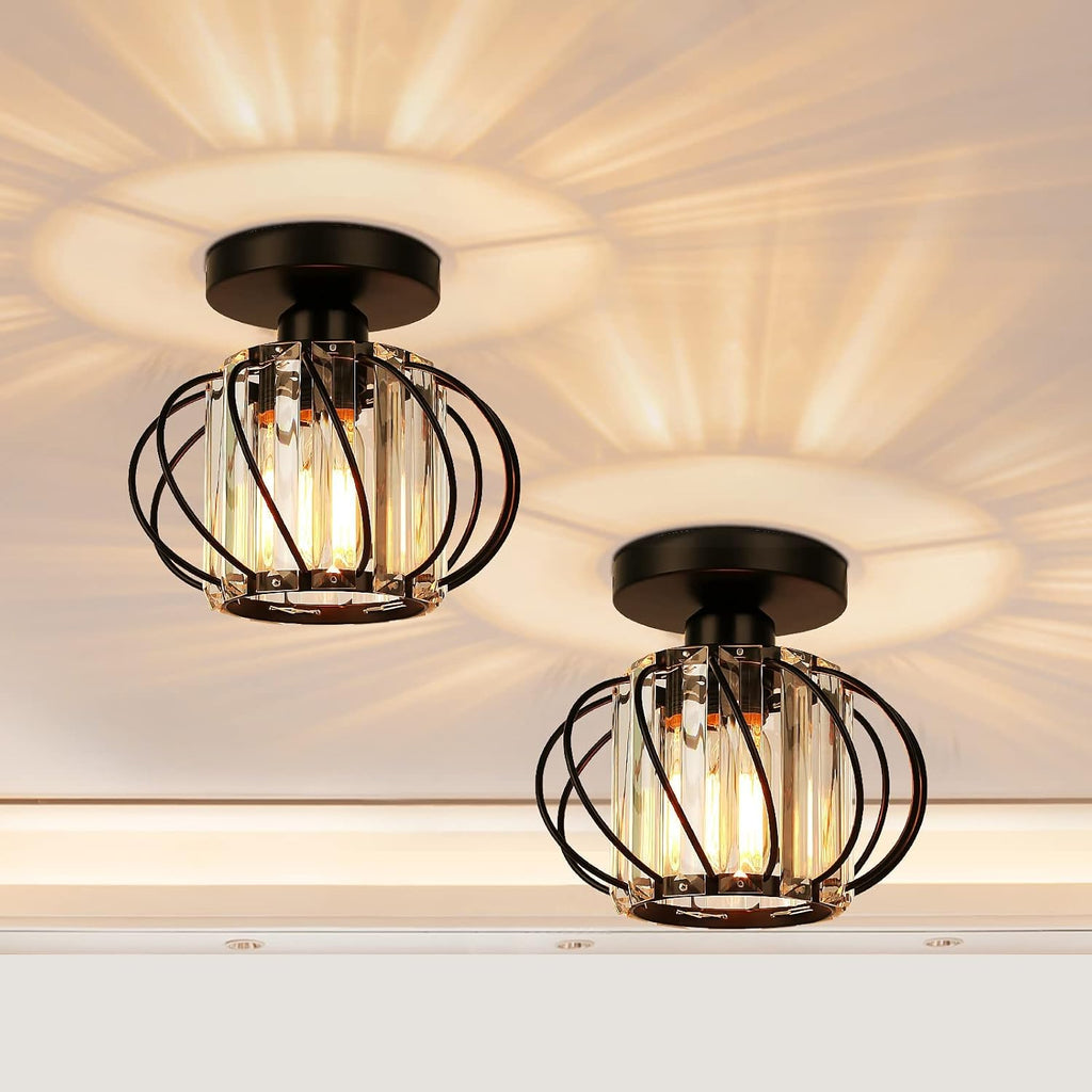 Black Crystal Ceiling Light Fixture - Crystal Chandelier Small Semi Flush Mount Ceiling Light Modern Lights Ceiling