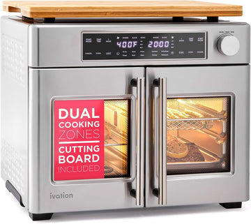 Dual Zone Air Fryer French Door Oven - 32 Quatity Convection Toaster Combo, 10-in-1 Multifunction Up