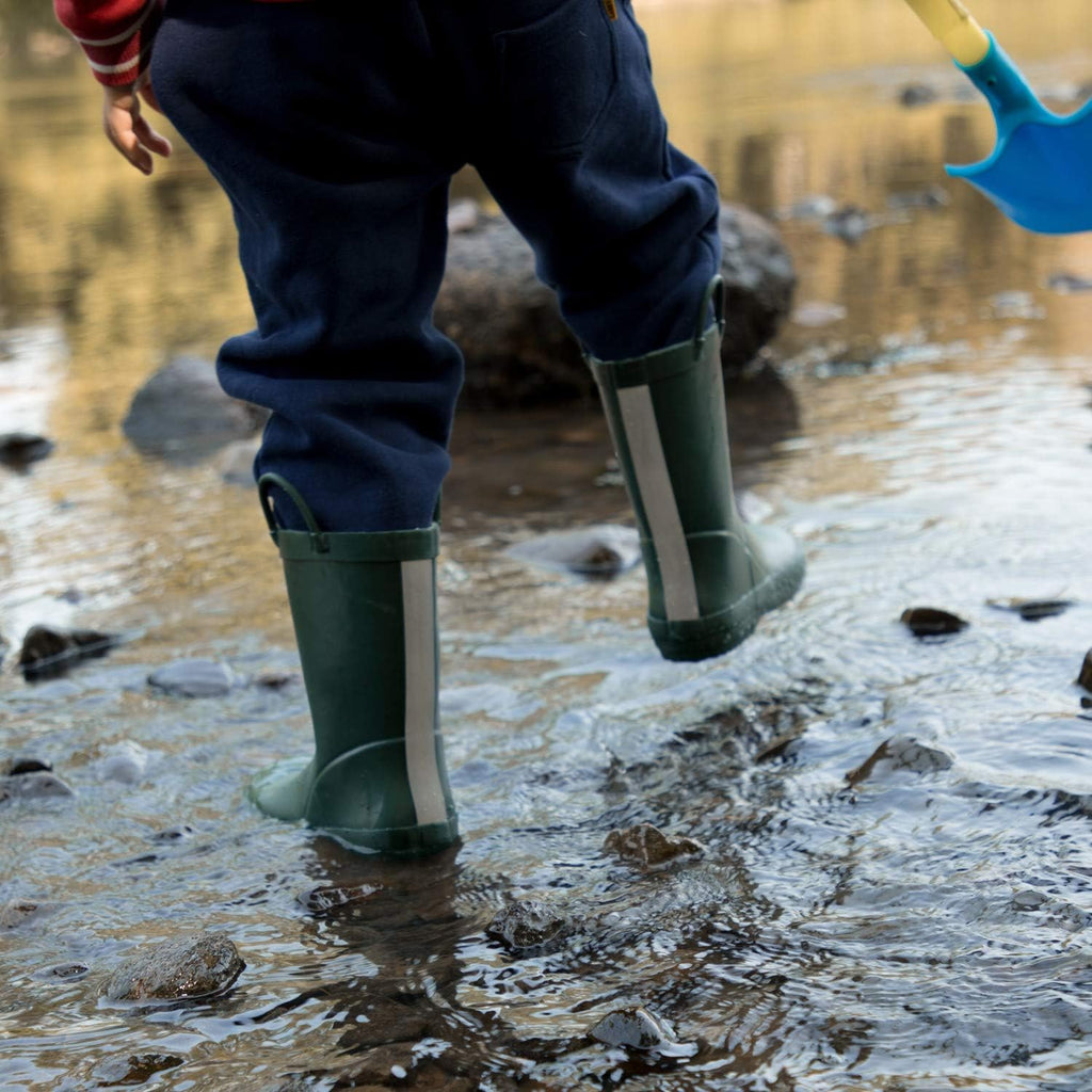 Kids Rain Boots, Waterproof Rubber Boots with Easy-on Handles