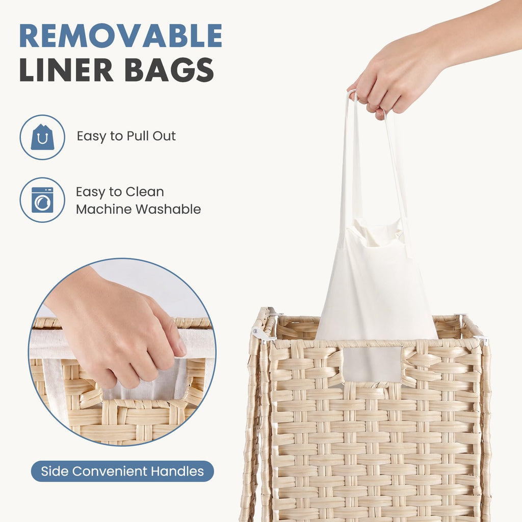 Laundry Basket with Lid, 65L Wicker Laundry Hampers, Summer Sand