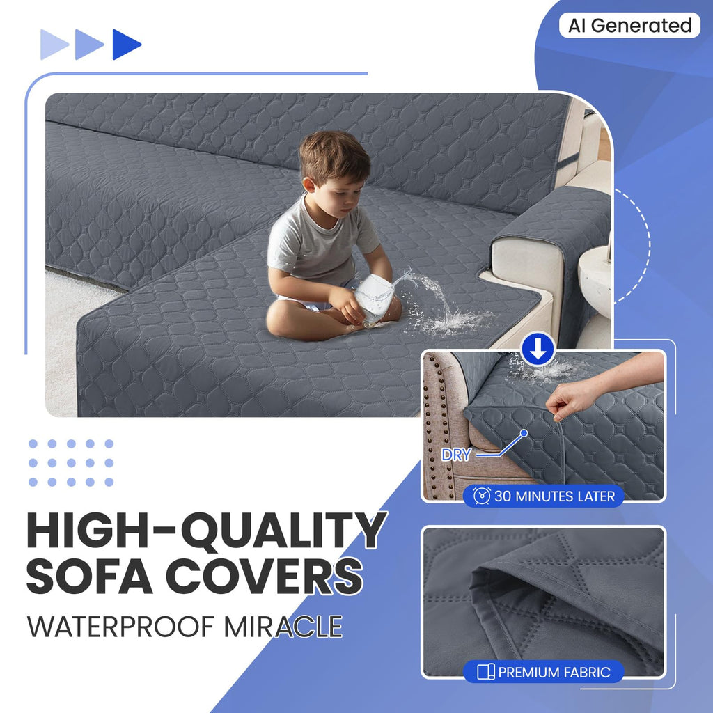 Waterproof Sectional Couch Covers for Dogs (Large, Dark Grey)