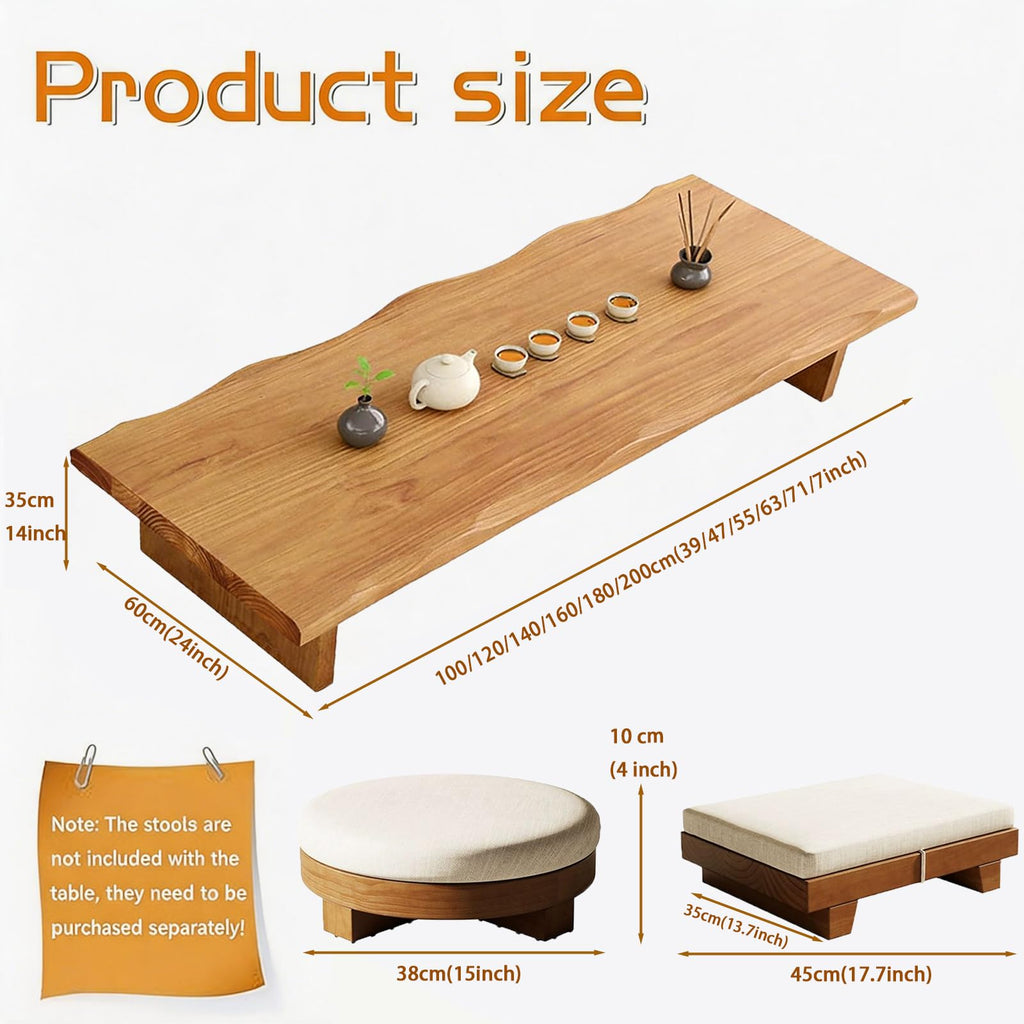 55" Solid Wood Japanese Floor Table, Low Dining Table for Floor Seating, Tatami Tea Table, Modern Chabudai Coffee