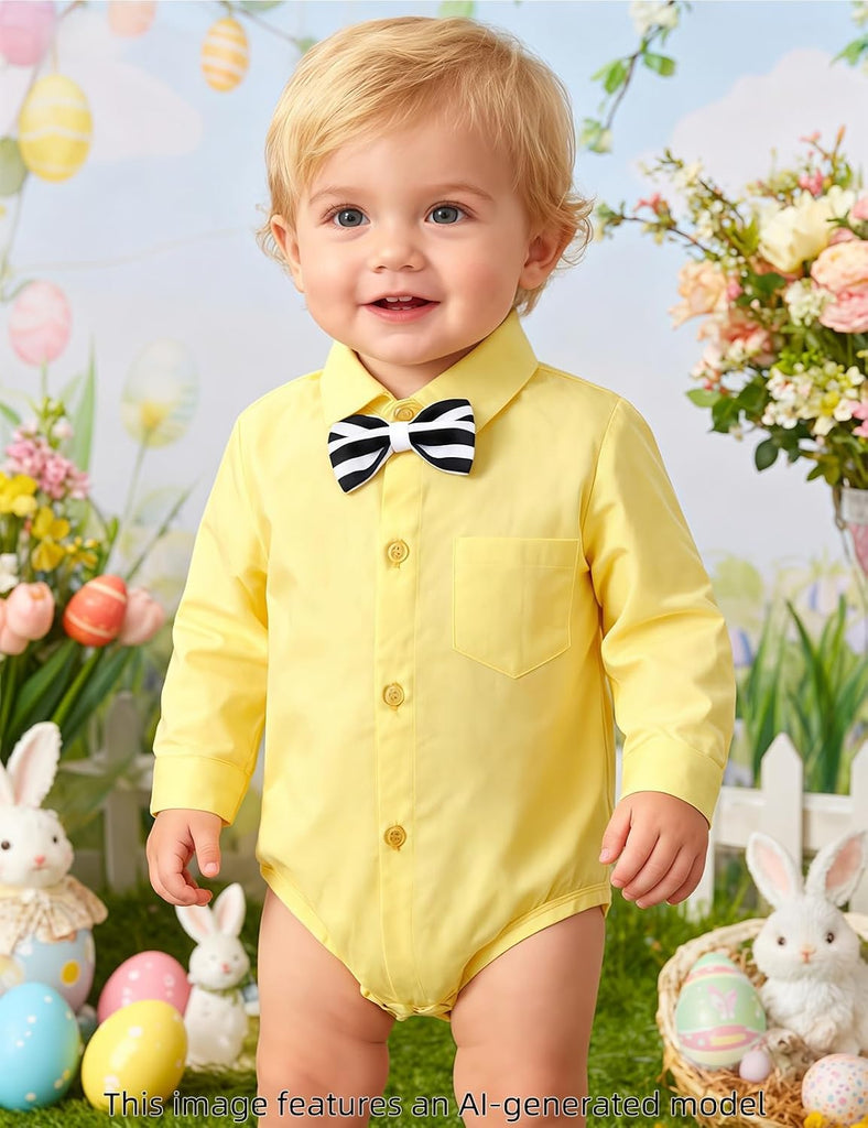 Infant Baby Boys Dress Shirt Formal Bodysuit Rompers