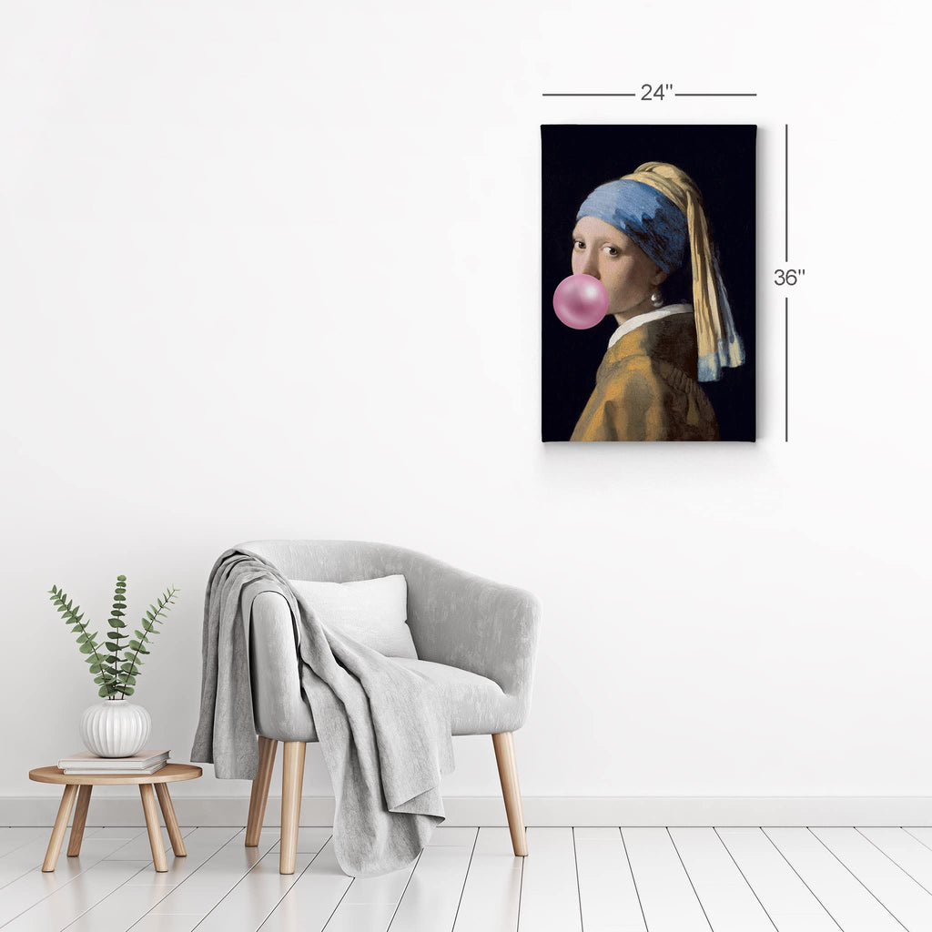 Johannes Vermeer's Masterpiece Girl with a Pearl Earring Pink Bubble Gum Art CANVAS PRINT Modern Painting Wall Art