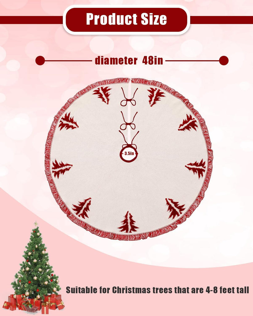 Christmas Tree Skirt, Christmas Decorations, 48 Inch Knitting Retro Xmas Tree Skirt Décor Skirt for 6/7 ft Trees