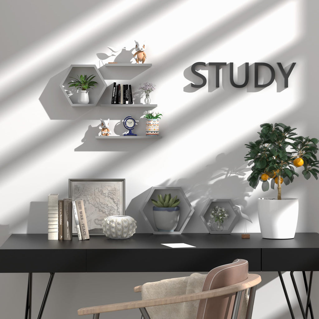 Hexagon Floating Geometric Honeycomb Shelves - Hexagon Floating Shelves Wall Mounted, Honeycomb Wall Shelves Set of
