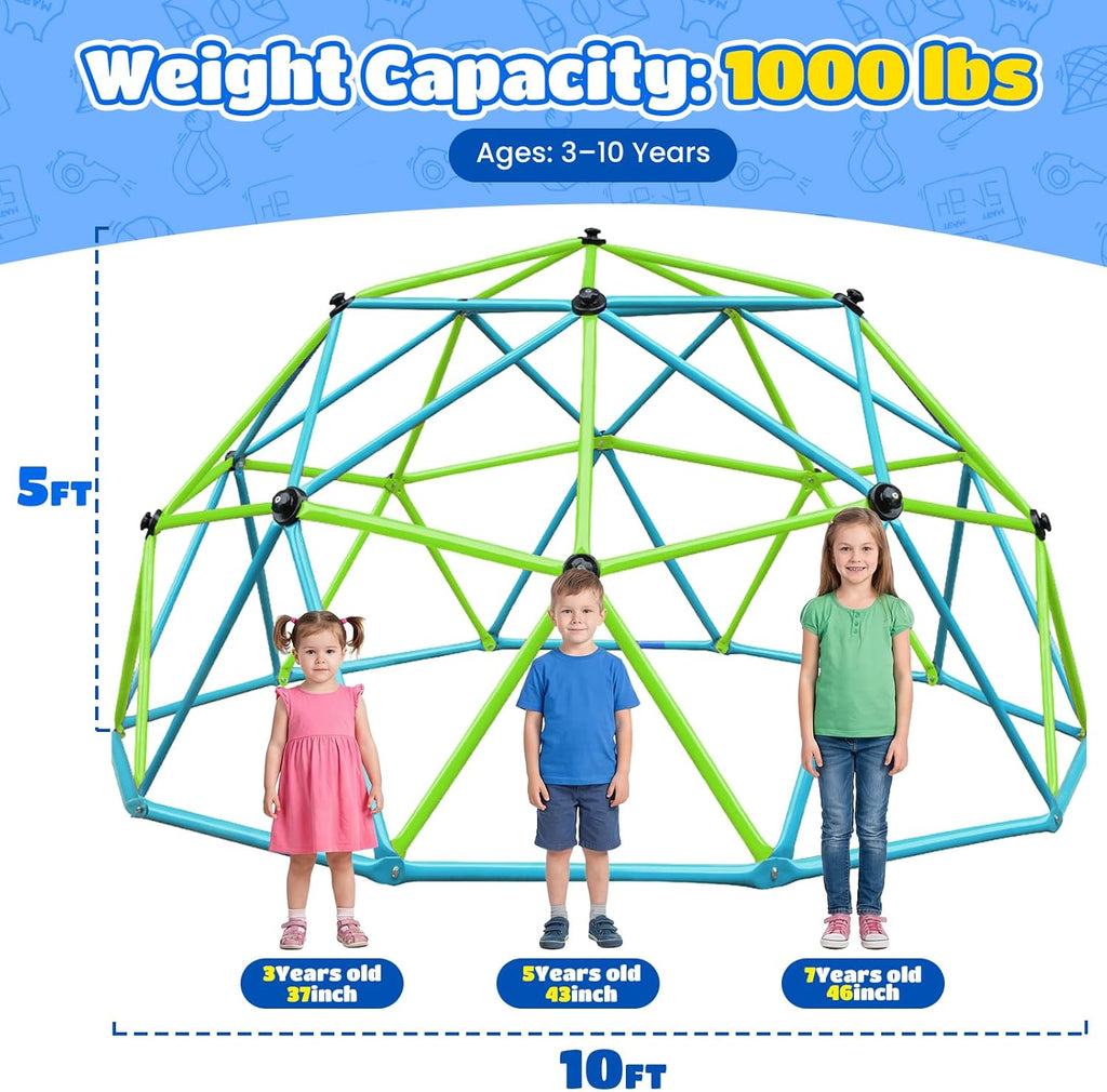 10FT Climbing Dome, Outdoor Jungle Gym for Kids with Climbing Grip - Geometric Dome Climber Outdoor Playset and Easy