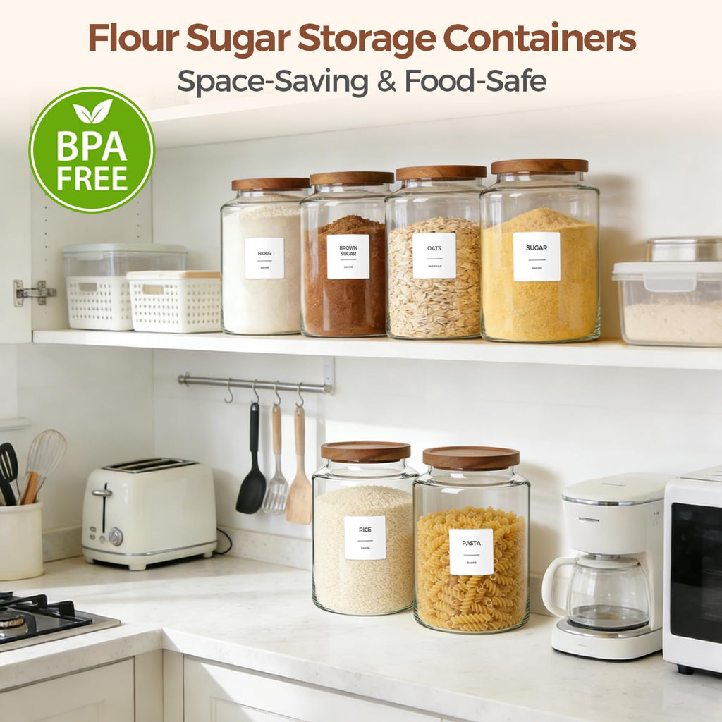 Flour Storage Containers with Acacia Wood Lids 1Gallon 2Pack