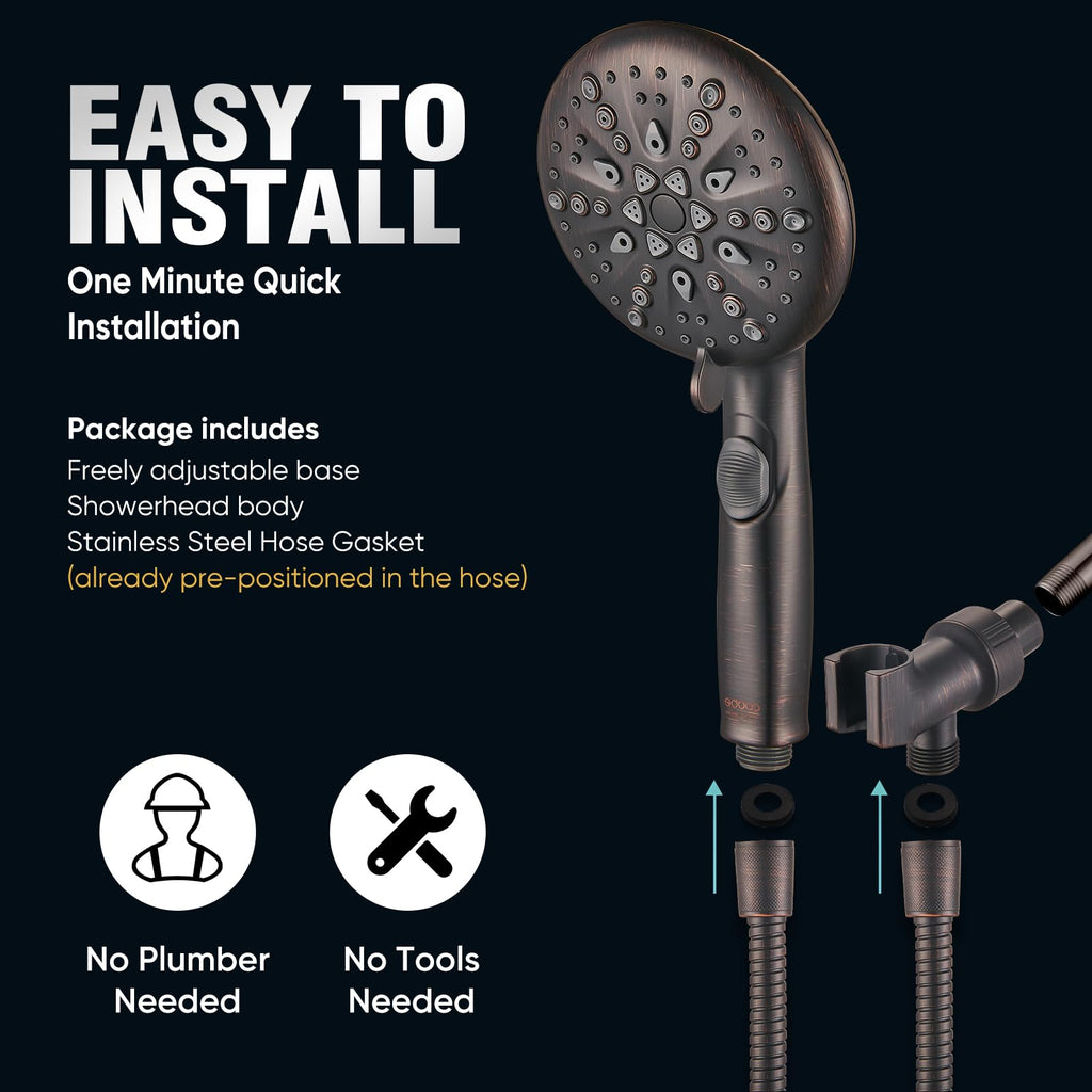 9 Spray Modes Handheld Shower Head, Water-Saving, ORB