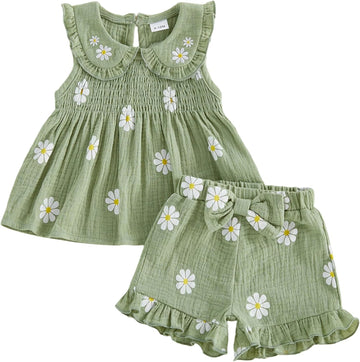 Toddler Baby Girl Summer Clothes Cute Cotton Linen Sleeveless Tee Shirt Dress Set Shorts Outfits Princess Outfit
