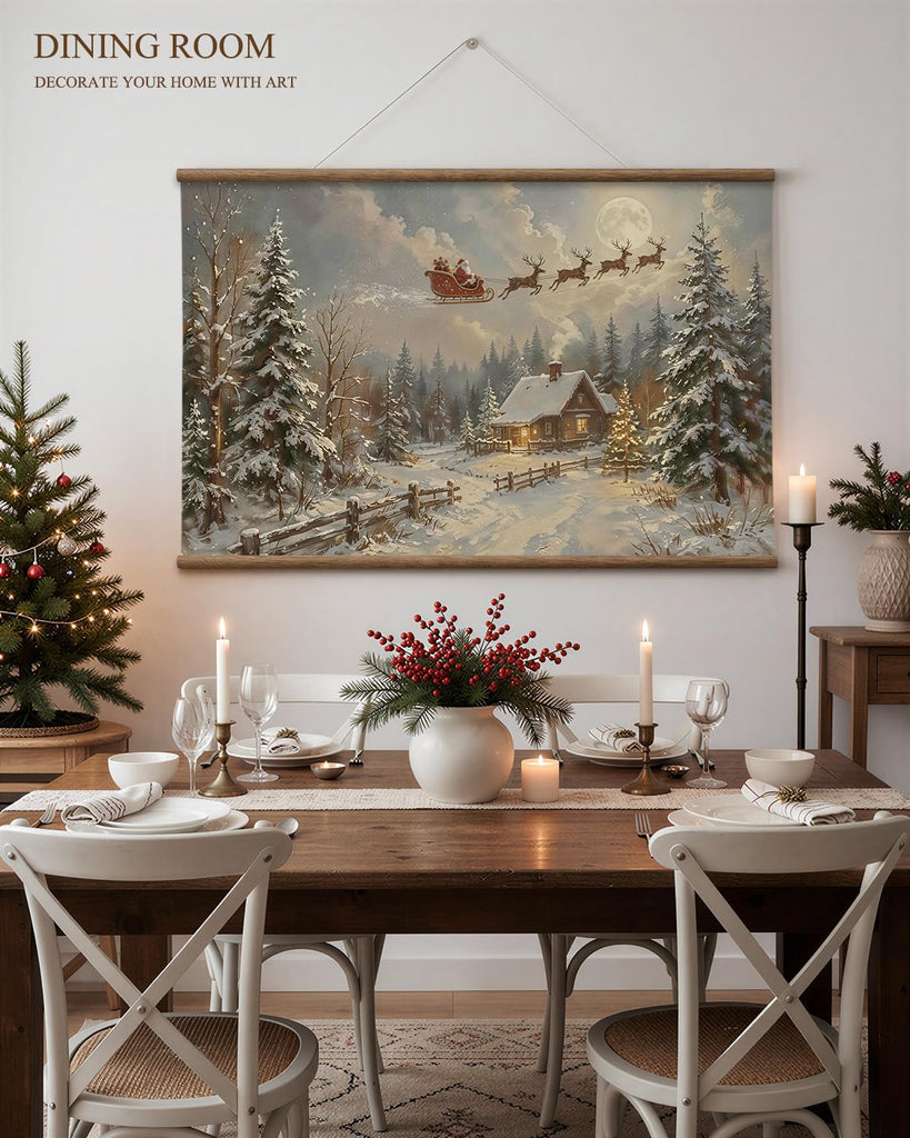 Extra Large Christmas Wall Art, Santa's Sleigh and Reindeer 54x36