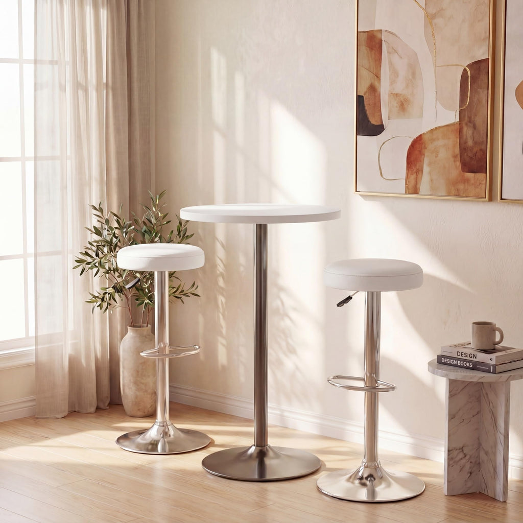 Bar Stool Set of 1, Adjustable Height PU Leather Bar Chair with Swivel Padded Seat, Footrest & Anti-Slip Base, Modern