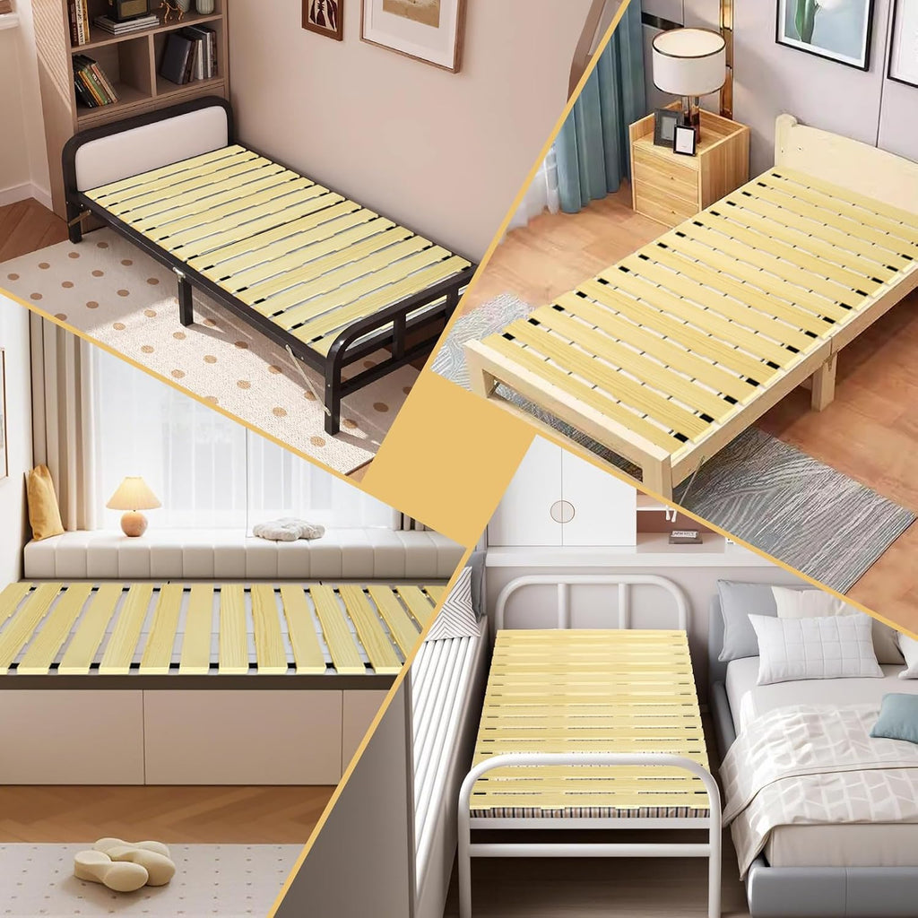 Tatami Mat Floor Bed, Knotless Solid Wood, Roll-Up Slatted, Bed Plate with 2 Storage Straps, Moisture-Proof and