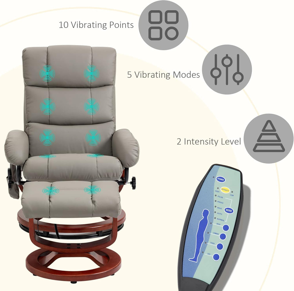 Modern Reclining Swivel Lounge Chair and Ottoman — Gray Faux Leather
